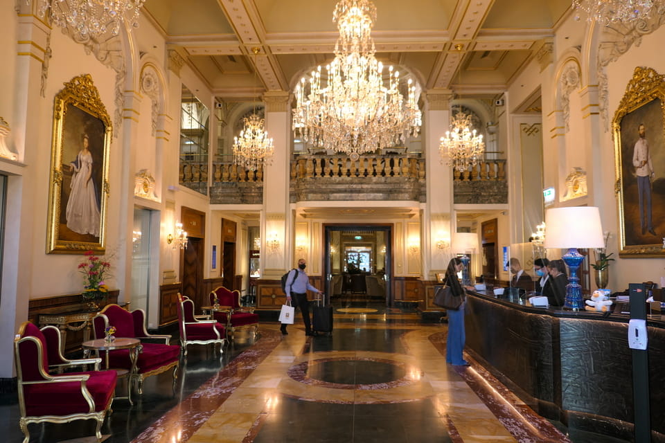 The reception hall of the Hotel Imperial, where Hitler stayed on both his 1938 visits