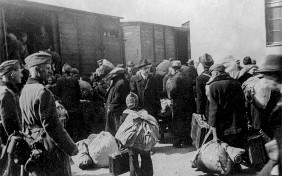 German soldiers supervising the deportation of Jews, Hungary, 1944