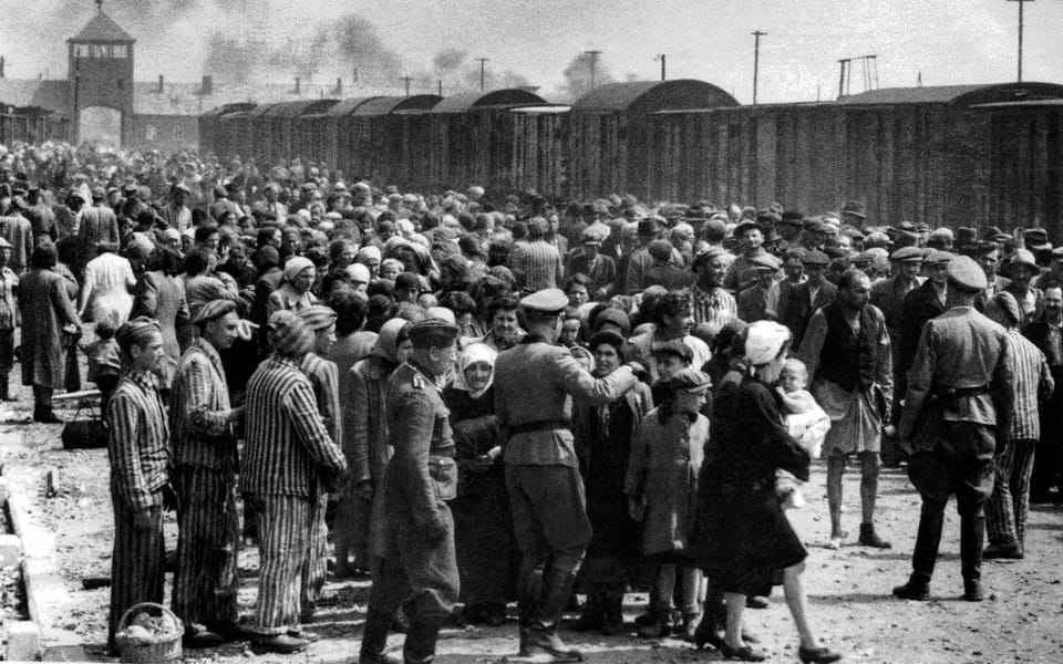 Hungarian Jews arriving at Auschwitz