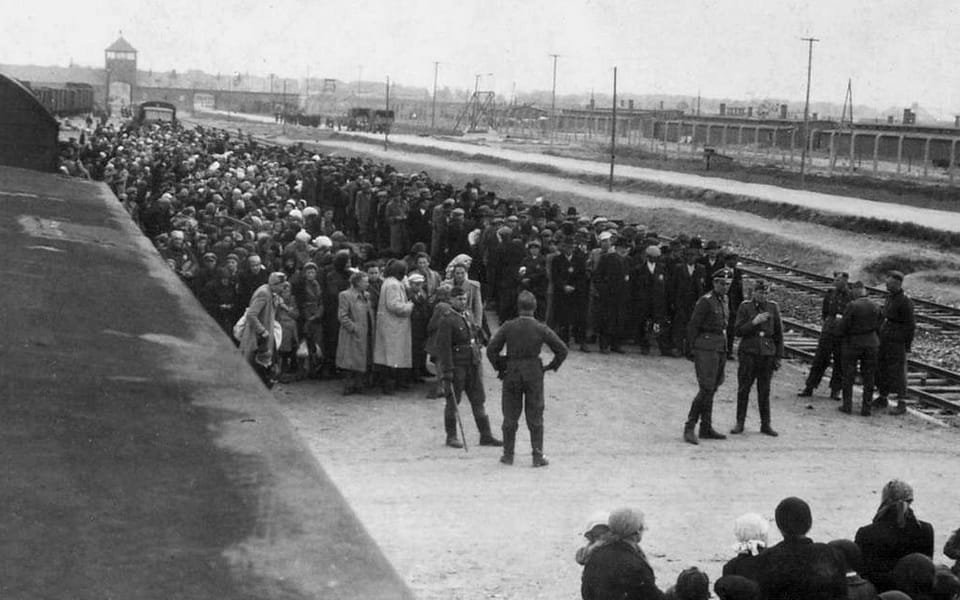 the arrival process of Hungarian Jews from the Tet Ghetto in the Auschwitz II-Birkenau extermination camp during the second half of 1944