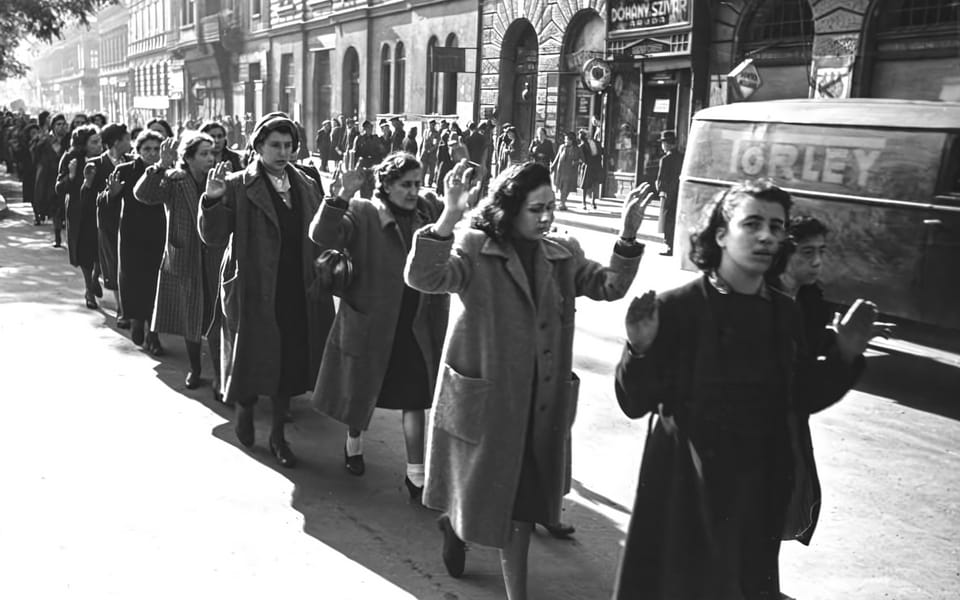 Captured Jewish women in Wesselényi Street, Budapest, 20–22 October 1944