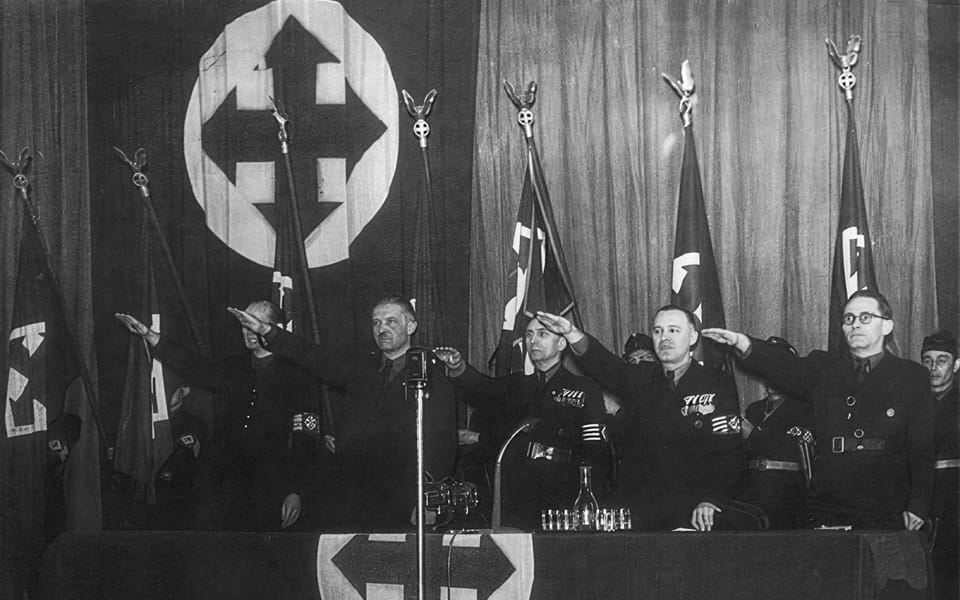 Leaders of the National Council of the Arrow Cross celebrate after the Szalasi takeover of power in October 1944