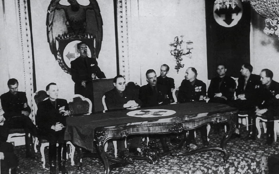 The first session of the Hungarian council of ministers under the new fascist government of Ferenc Szalasi. October 15, 1944