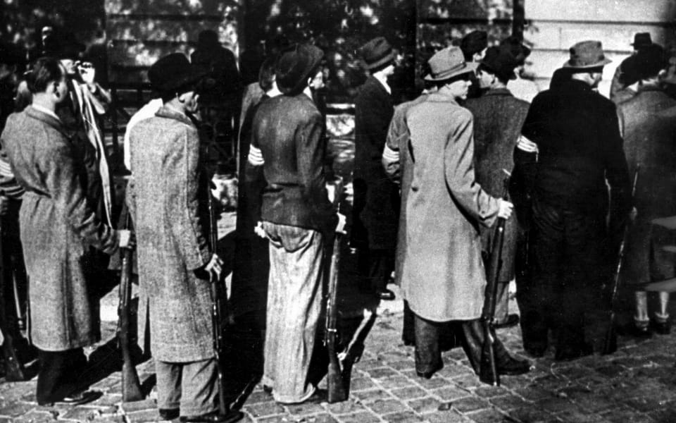 Budapest, Hungary, A firing squad on its way to work