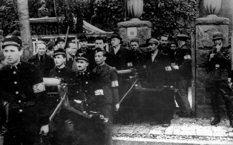 Budapest, Hungary, Members of the Arrow Cross Party on their way to an Aktion against Jews