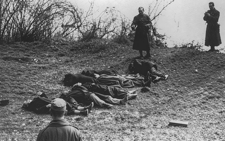 Arrow Cross militiamen executing Jews on the bank of the Danube in Budapest, 1944: the killings commemorated by the Shoes on the Danube Bank