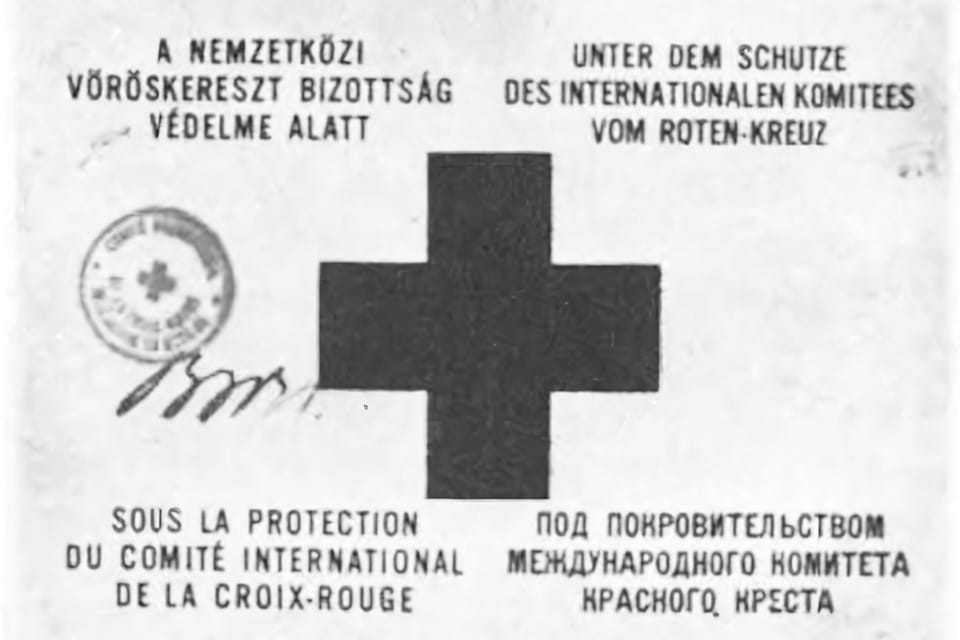 Protection plaques signed by Friedrich Born, affixed to Jewish camps and houses under International Red Cross protection in Budapest, 1944