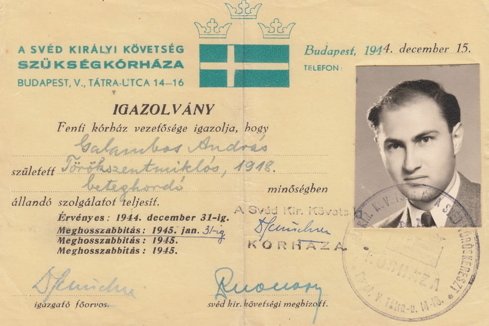 Wallenberg schutzpass issued to Andras Galambos