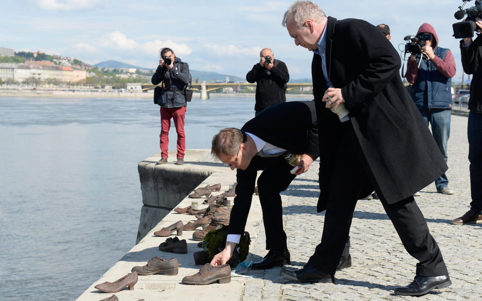 Hungarian politicians at a Holocaust Memorial Day ceremony in Budapest in 2014, the 70th anniversary of the Holocaust in Hungary